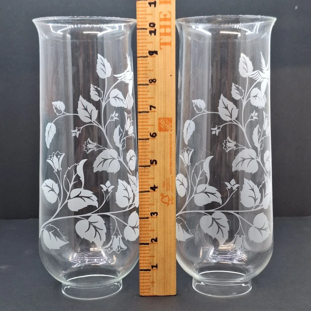CHIMNEY SHADE w/ HUMMINGBIRD SET OF 2 FLOWERING‎ BRANCH  10 3/8